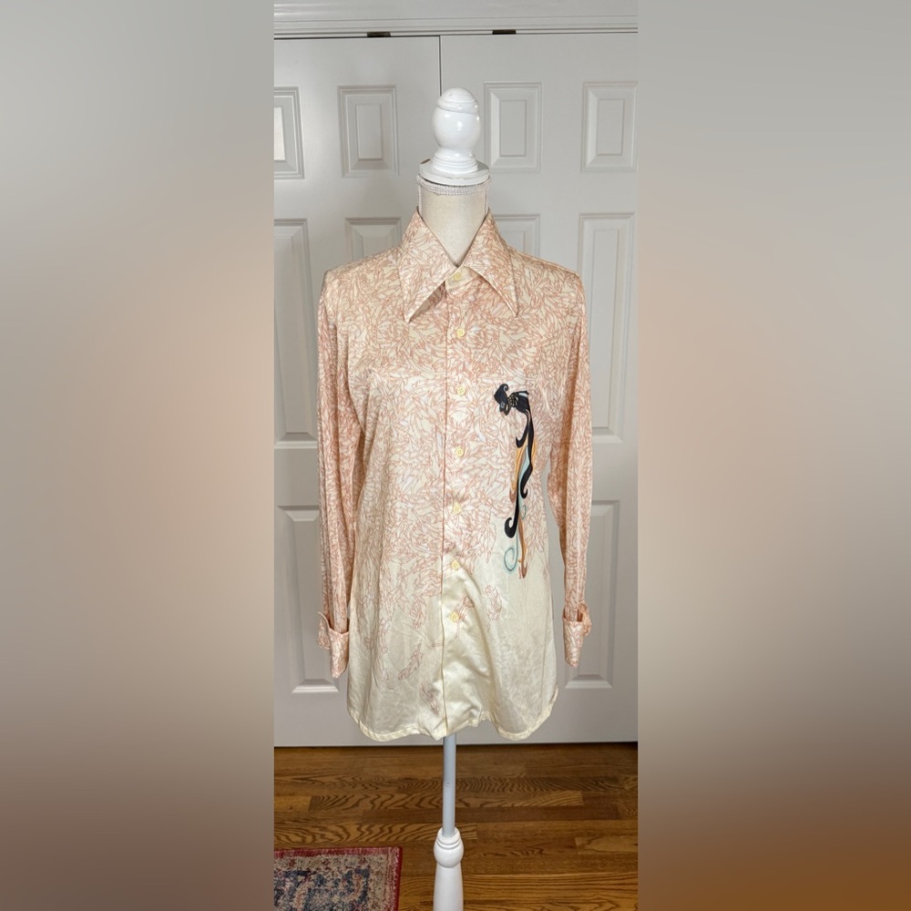 Vintage 70’s Augie Disco Shirt GEORGE WOLFE PLANK Vintage Peacock Design Sz S/M